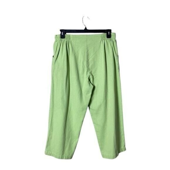 Selene Women Linen Wide Leg Cropped Pants Large Beachy Kelly Green Lagenlook - Picture 4 of 8